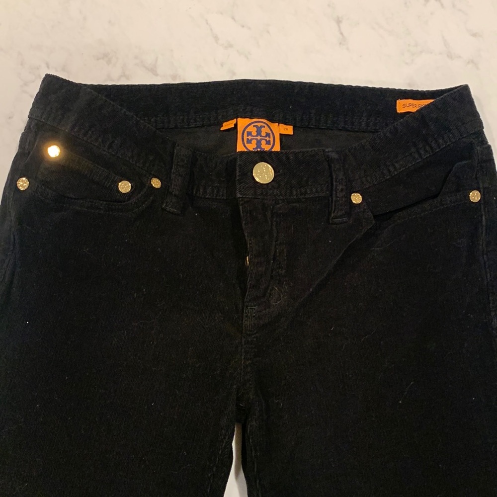 Tory Burch super skinny jean in black corduroy. Size 28.